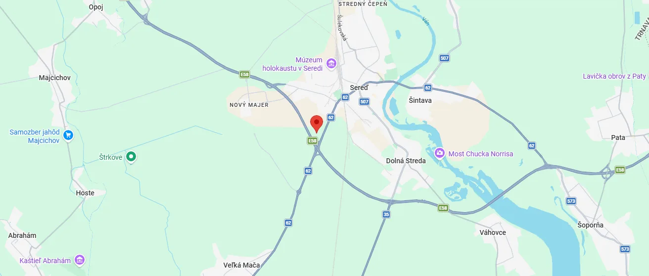 Mapa polohy areálu MILEX v Seredi